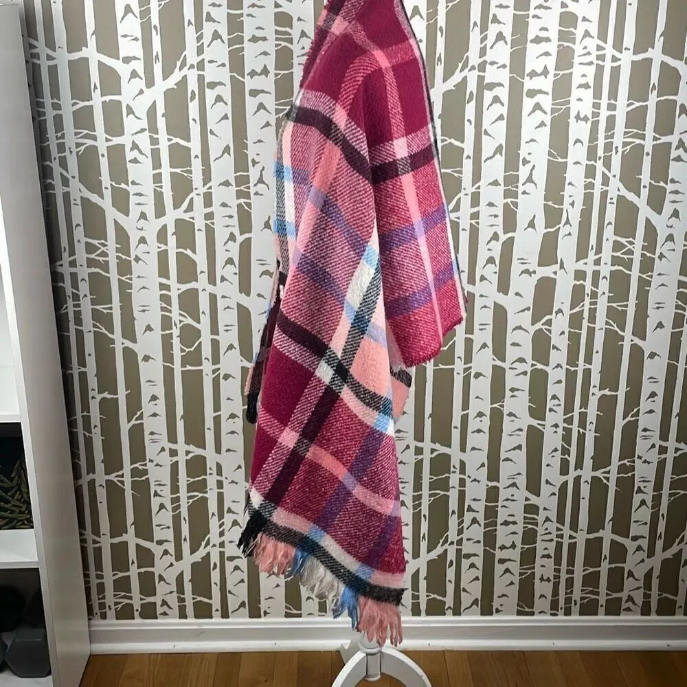 Plaid Oversized Fringe Trim Scarf Shawl Wrap